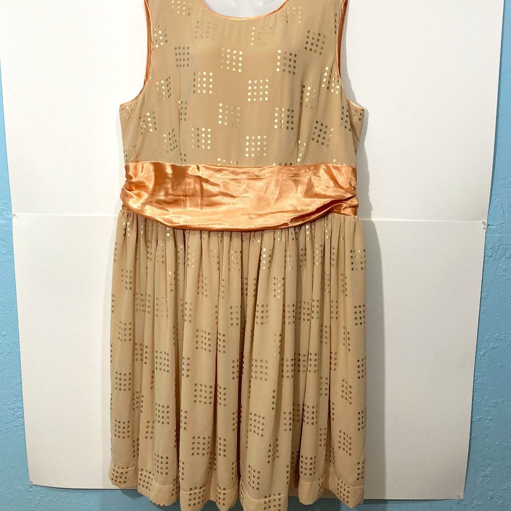 Geode Fit & Flare Midi Dress Sleeveless Gold Sheer Waist Band Lined Size 3X